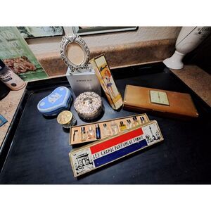 Vintage set of 7 Vanity or collectors delight-Brighton Frame-Towle Powder Jar